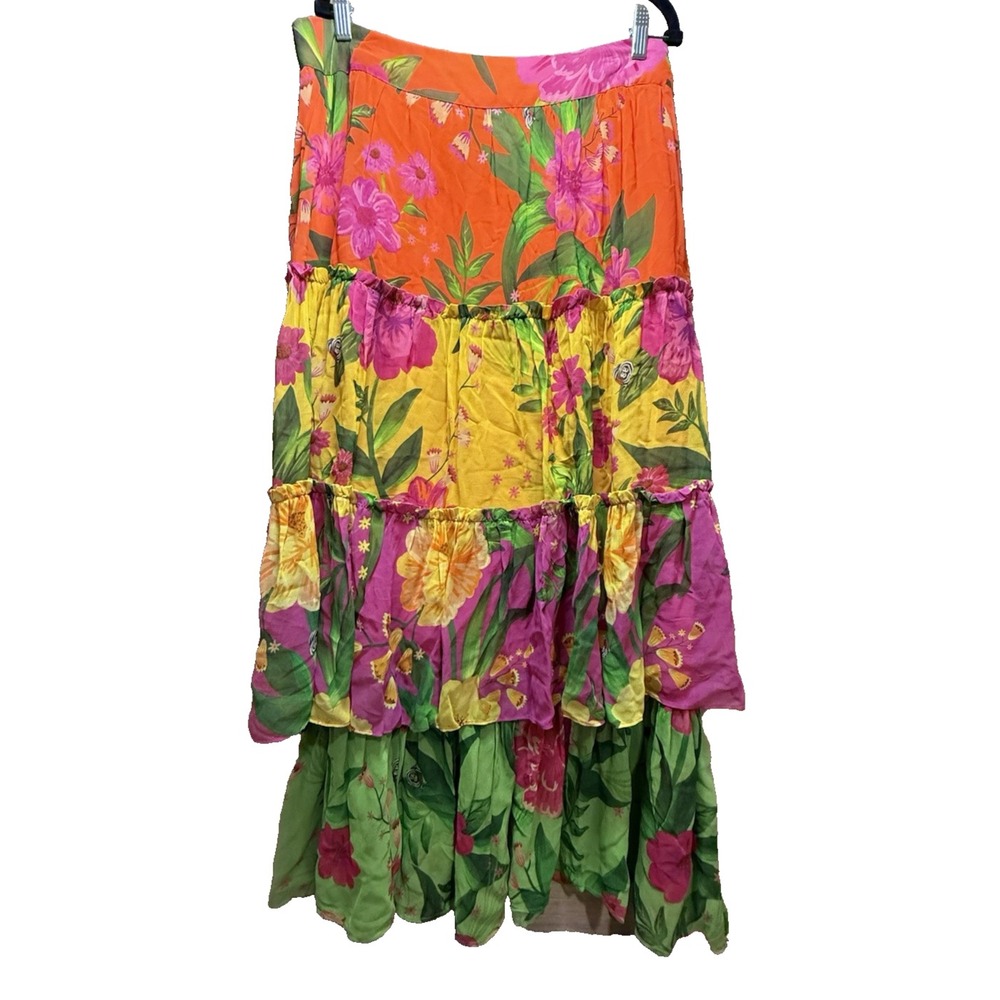 Farm‎ Rio Mixed Romantic Garden Maxi Skirt Floral Tiered Ruffle Multi XL 309411 - Picture 2 of 9